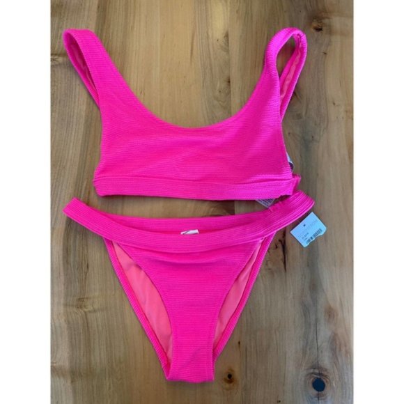 Topshop Crinkle Tanga Bikini Two Piece Hot Pink 6 - Picture 2 of 8